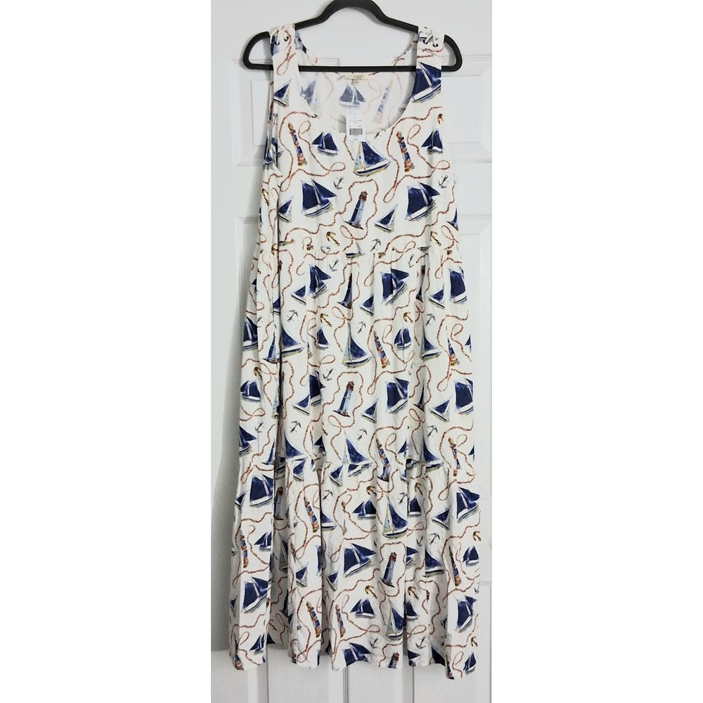 Kate & Sam Dress Size XXL White Nautical Maxi Tiered Sailboat Lighthouse Coastal